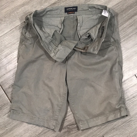A.E. Light Olive Longer Length Flat Front Shorts - Picture 4 of 6